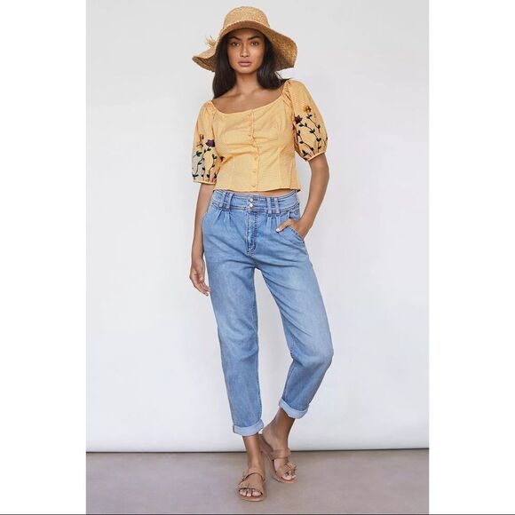 NWT Anthropologie Amabella Embroidered Tangerine Blouse medium - Picture 2 of 8